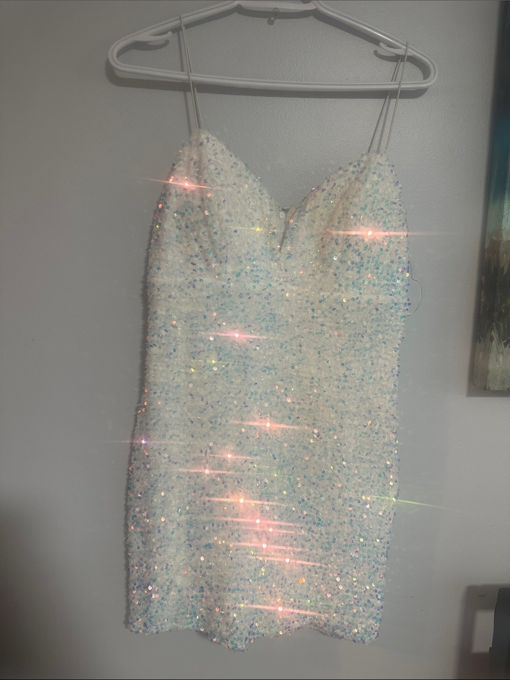Crystal Doll White Iridescent Sequin Dress